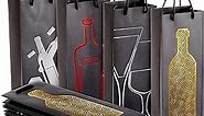 Juvale 12-Pack Wine Gift Bags with Rope Handles, 4 Assorted, Elegant Black Metallic Foil Designs for Wine Bottles, Liquor, Champagne, Sparkling Cider (13.7x4.6x4 inches)
