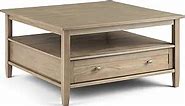 SIMPLIHOME Warm Shaker SOLID WOOD 36 inch Wide Square Coffee Table in Distressed Grey, for the Living Room and Family Room