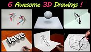 6 Easy 3D Drawing Tutorial ! 😱 Easy 3D illusion Drawing tutorials