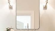 ANDY STAR Chrome Bathroom Mirror, 24”x40” Polished Nickel Rounded Corner Rectangle Mirror, Modern Metal Frame Bathroom Vanity Mirror