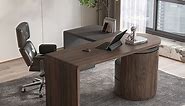 Modern L Shaped Desk in Walnut with 1 Cabinet & 2 Drawers 60 Inch Executive Office Desk | Homary