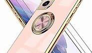 ZOEVEES for Samsung Galaxy S22 Plus 5G Case, with 2 Screen Protector, Built-in 360° Ring Holder Magnetic Stand, Luxury Electroplated Plating Edge Shockproof Protective Phone Cover, Rose Gold