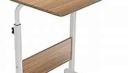 Rolling Laptop Desk Stand Up Desk Adjustable Mobile Laptop Desk, DlandHome 23.6 Inches Medium Size Side Table, Movable w/Tablet Slot & Wheels, Portable Stand for Bed Sofa Oak