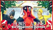 Kid Deadpool vs Batman Burglar Home Alone Opening Christmas Presents real life movie SuperHero Kids