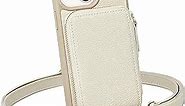 ZVE Wallet Case Compatible with iPhone 15 Plus (6.7 inch), Crossbody Card Holder Phone Purse for Women, RFID Blocking Zipper Leather Cover Gift with Wrist Strap- Beige