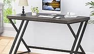 LVB Industrial Computer Desk, Rustic Wood Metal Home Office Desk, Farmhouse Writing Study Gaming Table with Storage, Modern Wooden Executive Work Desk Workstation for Student, Dark Gray Oak, 55 Inch