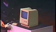 Steve Jobs presenting the first Mac in 1984