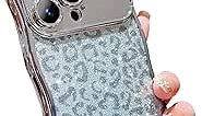YYDSUNY for iPhone 12 Pro Max Case Cute Leopard Cheetah Glitter, Camera Lens Full Cover Bling Clear Wavy Curly Phone Case for Women Men Luxury Plating Soft Silicone 12 Pro Max Bumper 6.7" (Silver)