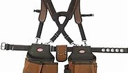 Bucket Boss - AirLift Tool Belt with Suspenders, Tool Belts - Original Series (50100) with 12 pockets, Brown , 52 Inch