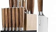 Kangdelun Natura Series 15 PCS Knife Block Set, Ultra Sharp High Carbon Stainless Steel with Wooden Handle