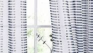 StangH Navy Blue Sheer Farmhouse Curtains - Boho Semi Sheer Window Panels Rustic Striped Pattern Curtains Grommet Privacy Sheer Drapes for Balcony Bedroom, W50 x L84, 2 Panels