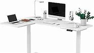 SANODESK 63-Inch Large Dual Motor L-Shaped Electric Height Adjustable Standing Desk - Reversible Panel - White Top/White Frame - Ideal for Gaming, Home Office or Computer Workstation