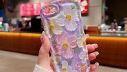 Case for iPhone 6 Plus / 6s Plus, Cute Curly Wave Frame Shape Colorful Retro Oil Painting Flower Glossy Pattern Slim Fit Shockproof Protective Cover for Girls Women - Purple