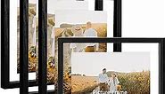 WIFTREY 5x7 Floating Picture Frames Set of 4, Black Rustic Picture Frame 5 x 7 for Wall Hanging, Double Glass Family Photo Frame Display any Size up to 7x9