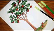 How to draw Apple tree easy step by step | আপেল গাছ আঁকা |