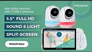 Babysense 5.5” 1080p Full HD Split-Screen Baby Monitor with Two RGB Night Light Cameras