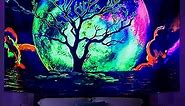 Blacklight Moon Tapestry Trippy Galaxy Clouds Tapestry Tree Tapestry UV Ocean Sea Wall Tapestry Colorful Starry Sky Tapestry Wall Hanging for Bedroom