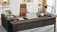 Tribesigns 70.8" Large Executive Office Desk and 47" Lateral File Cabinet Combo, L-Shaped Computer Desk Business Furniture with Drawers and Shelves, Home Office Workstation, Grey & Black