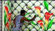 Geometric pattern 3D wall painting designs ideas flowers