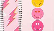 L1rabe 2 A5 Preppy Notebooks for Teens Girls Y2K Hardbound Spiral Journal for Student Happy Smile Hardcover Notebook, Pink Notebooks for Friends Back to School Gifts Notepad Diary for School Office