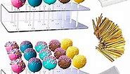 2PCS Cake Pop Display Stand with 300 PCS Cake Pop Sticks and Wrappers Kit, 15 Hole Clear Acrylic Lollipop Holder for Weddings Birthday Parties Christmas Halloween Candy Decorative