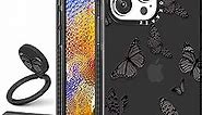 Kokaaee (2in1 for iPhone 14 Pro Max Case Butterfly Design for Women Girls Cute Girly Phone Cases Black Butterflies Fashion Soft TPU Bumper Cover+Ring Holder for 14 ProMax 6.7"