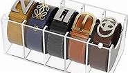 FEMELI Belt Organizer, Acrylic 5 Compartments Belt Container Storage Holder, Clear Belt Display Case for Closet Tie and Bow Tie