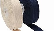 Cotton Webbing 1 Inch 2 Rolls/ 20 Yards Webbing Straps for Webbing Bag Handles, Bag Strap,Tote Bag Webbing,Cloth Belt,Arts and Crafts (Navy Blue,Natural)
