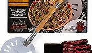 IRON HOME Pizza Turning Peel, 9" Adjustable 24" to 44" Long Handle, Heavy Duty Perforated Pizza Turner Made of Hard Anodized Aluminum, Stainless Steel, and Hardwood Handles -Oven Mitt Included