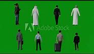 Green screen walking man youtube 3D eight men walking back angle Chroma key render