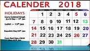 Amazing Monthly Calendar 2018 with Holidays