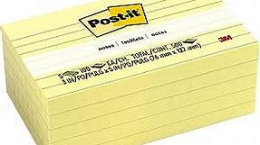 Post-it Notes, 3x5 in, 5 Pads, Canary Yellow, Clean Removal, Recyclable