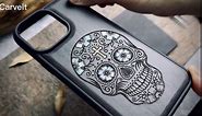 Carveit Designer Wooden Protective Case for iPhone 15 Magnetic Case Cover [Wood Engraving & Shell Inlay] Compatible with iPhone 15 MagSafe Case (Sugar Skull-Cherry)