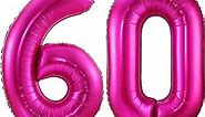Hot Pink 60 Balloon Numbers,40 Inch 60th Birthday Balloon Foil Mylar Number 60 Balloon Large Dark Pink Number Balloons for Birthday Party Anniversary Festival Decorations