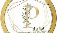 Andaz Press Gold Compact Mirror Bridesmaid's Gift, Monogram Initial Letter P, Geometric Gold Frame Greenery Green Leaves, Wedding Gifts Ideas for Maid of Honor