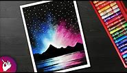 How to Draw night sky mountain scenery drawing for beginners with oil pastels