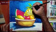 How to draw still life fruit basket step by step with Oil pastel for beginners