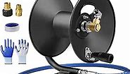 Pressure Washer Hose Reel 50ft, 4000 PSI Heavy Duty Power Washer Hose Reel Wall Mounted, Metal Hose Reel Hand Crank, Outdoor Hose Reel for Air/Liquid/Water Use