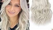REECHO Invisible Wire Hair Extensions with Thinner Softer Lace Weft Adjustable Size Removable Secure Clips in Wavy Secret Hairpiece for Women 12 Inch (Pack of 1) - Platinum Blonde