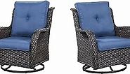 Outdoor Swivel Rcoker Patio Chairs - Outdoor Swivel Patio Chairs Set of 2 Wicker Chair Patio Furniture Sets with Covered Cushion for Porch Deck Balcony Garden, Blue