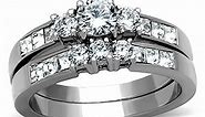 Lanyjewelry 3-Stone Type CZ Stainless Steel Wedding Ring Set