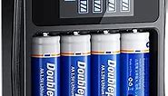 Rechargeable AA Lithium Batteries 1.5V with Charger, 4 Bay Individual Battery Charger,Fast Charging,4 Pack