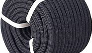 Double Braided Polyester Rope (1/2 in x 50 ft) Strong Arborist Rigging Rope 48 Strands for Tree Work Climbing Camping Sailing, Black