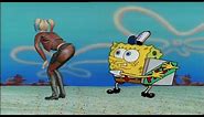 Harley quinn trying to get a pizza from Spongebobs