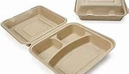 100% Compostable Disposable Food Containers with Lids [9”X9” 3-Comp 200 Pack] Eco-Friendly Take-Out TO-GO Containers, Heavy-Duty, Biodegradable, Unbleached by Earth's Natural Alternative
