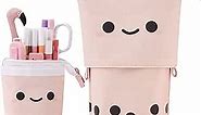 ANGOOBABY Standing Pencil Case Cute Telescopic Pen Holder Kawaii Stationery Pouch Makeup Cosmetics Bag for School Students Office Women Teens Girls Boys (Pink)