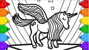 Glitter Wing unicorn coloring and drawing for kids, how to draw a glitter wing unicorn coloring page