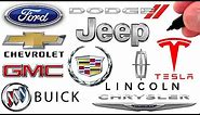 Drawing American Car Logos -Tesla, Chevy, Ford, GMC, Jeep, Cadillac, Dodge, Chrysler, Lincoln, Buick