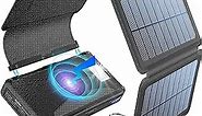 BLAVOR Solar Charger Five Panels Detachable, Qi Wireless Charger 20000mAh Portable Power Bank with Dual Output Type C Input Flashlight and Compass Kit (Black, 20000mah)