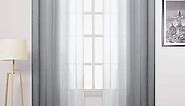 DWCN Grey Faux Linen Ombre Sheer Curtains - Semi Voile Gradient Grommet Top Curtains for Bedroom and Living Room, Set of 2 Window Curtain Panels, 52 x 84 Inches Long